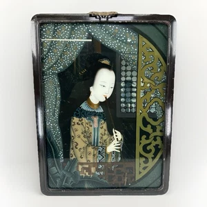 Antique Qing Chinese Reverse Glass Painting Geisha Woman Portrait Scholar - Picture 1 of 18