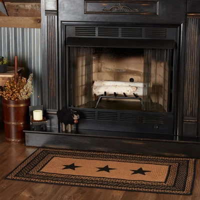 Tapete de juta fazenda estêncil reto estrelas com almofada 27x48 - 27" x preto 27" x 48" reto - Imagem 1 de 4