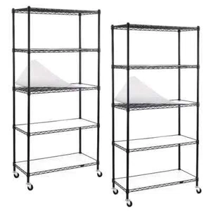 Black 5-Tier Rolling Carbon Steel Wire Garage Storage Shelving Unit Casters (2-P - Picture 1 of 8