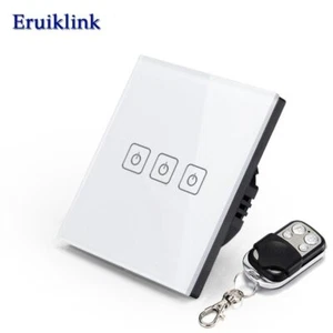 EU Standard Glass Panel 3 Gang 433mhz RF Touch Wireless Remote Control Wall - Picture 1 of 6