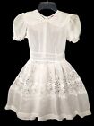 Vtg Miss Quality Girls White Organza Embroidery Sheer Lace Dress Wedding Sz 6-7