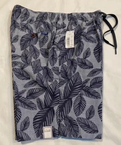 NWT, R.O.W.M Men's Leaf Printed 8" Inseam Chambray Shorts-Blue- XL - Picture 1 of 5