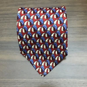 Ermenegildo Zegna Red Blue Platinum Geometric Ribbon Silk Tie Made In Italy - Picture 1 of 7