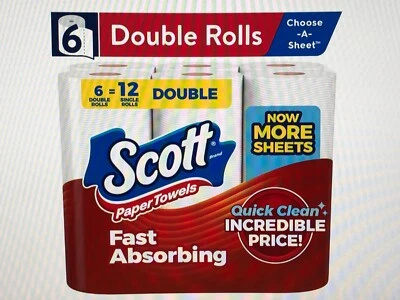 Scott Paper Towels, Choose-A-Sheet, 6 Double Rolls