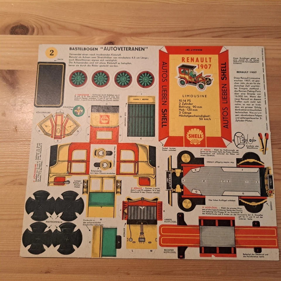 Werbe-Giveaway Tankstellen SHELL BASTELBOGEN "AUTOVETERANEN" Nr. 2 um 1957-59 Z1 - Bild 1 von 1