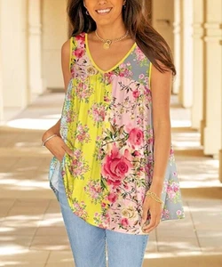 Gelb und rosa Blumen V-Ausschnitt Swing Tank - Damen - Bild 1 von 3