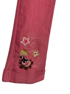 Lizzie McGuire Girls Embroidered Pink Pants Size 8 Satin Pocket Y2K Rare - Picture 1 of 6