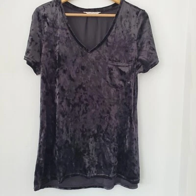 SPRING & MERCER Sz L Velvet Legging Tee Black Soft Velvet Tunic Top Pocket  - Image 1 of 4