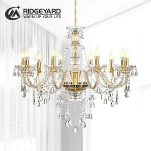 10-Light Golden Elegant Glass Crystal Chandelier Ceiling Pendant Lighting Decor - Picture 1 of 12