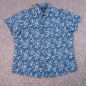 Marc Anthony Button Up Shirt 2XL XXL Slim Fit Blue Floral Travel Cotton Mens - Picture 1 of 8