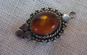 925 Silver (Sterling) Pendant Faux Amber Retro Tiny - Bild 1 von 8