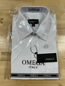 OMEGA ITALY WHITE SHORT SLEEVE BUTTON DOWN MEN'S DRESS SHIRT - SZ: M 15-15.5 - Picture 1 of 8