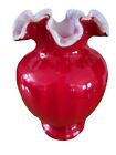 Fenton Red Plated Amberina Rib Optic Glass Vase 6.5" high Excellent condition