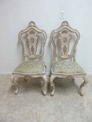 Pair Century Furniture Highly Carved French Dining Room Side Chairs B Cover