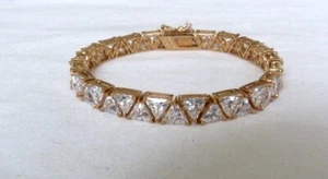 ROSS SIMONS GOLD OVER STERLING SILVER TRILLION CUT TRIANGLE CZ BRACELET ~ 6.5" - Picture 1 of 10