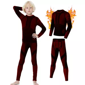 Kids Thermal Underwear Set Soft Fleece Lined Long Johns Warm Baselayer For Ski - Picture 1 of 37