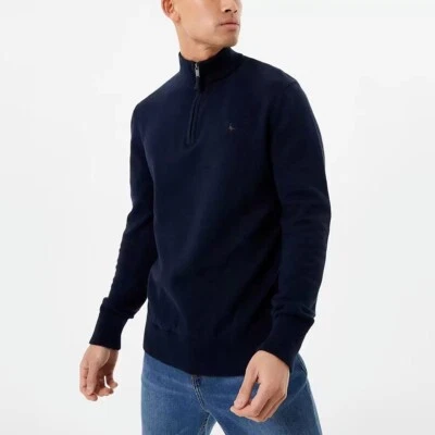 Jack Wills Men's Funnel Neck 1/2 Zip Jumper, Sweater in Black, Knitted, M-XXL