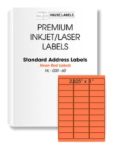 600 Hojas 18000 Etiquetas ROJO NEÓN Pelado Rápido Dirección Correo 1 x 2 5/8 30 UP - Imagen 1 de 6