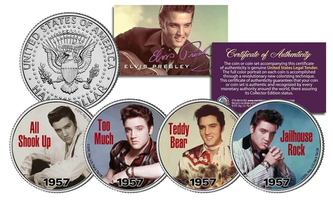 ELVIS PRESLEY 1957 #1 SONG HITS Licensed JFK Kennedy Half Dollars 4-Coin U.S Set Cover