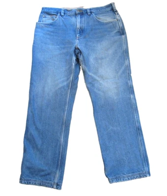 Pantalones de mezclilla azules de pierna recta forrados de franela Duluth Trading Co para hombre 36 x 30 Foto 1 de 4