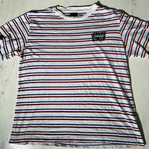 Santa Cruz Skateboards Shirt Men Medium White Spell Out Graphic Striped Pullover - Picture 1 of 8