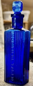 1905 Cobalt Blue Poison Bottle - Cobalt Glass Stopper (K317) - Picture 1 of 4