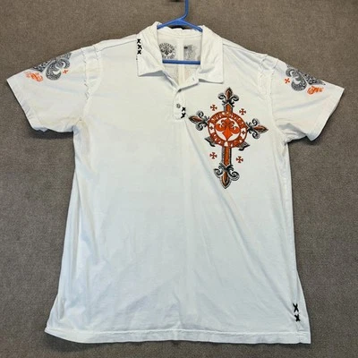 Camisa Polo Affliction Rugby Mujer 2XL S/S Blanco Naranja Alas Cruzadas Escudo MANCHA Foto 1 de 4