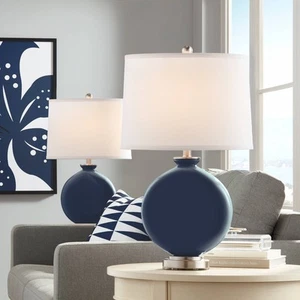 Color Plus Carrie 26 1/2" Modern Glass Naval Blue Table Lamps Set of 2 - Picture 1 of 6