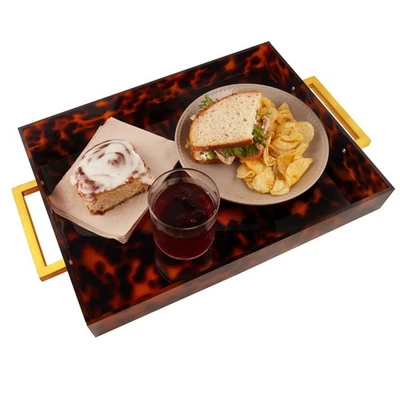 Bandeja de servir acrílico com alças douradas, bandeja decorativa de 16 x 12 para café... - Imagem 1 de 4