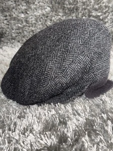 Borsalino Doria Gruppo Flat Hat Cap Size 7 1/8 Black Grey 100% wool Newsboy - Picture 1 of 9