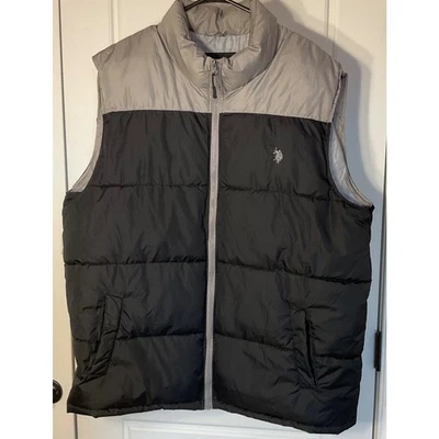 U.S. Polo Assn. Black Grey Full Zip Embroidered Pony Puffer Jacket/Vest 3XL - Image 1 of 4