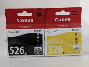 Original Canon PIXMA Series 526 Black And Yellow Ink Cartridge New In Box - Afbeelding 1 van 7