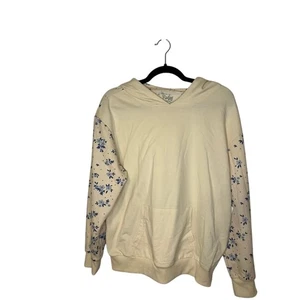 Jantzen Ruby Floral Hoodie Beige Blue Accents Pouch Pocket Medium Casual NWT - Picture 1 of 4