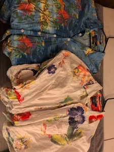 X2 Lot Daniel Cremieux Shirt Men XL Floral Hawaiian Short Sleeve Linen Blend - Picture 1 of 6