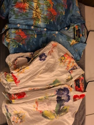 X2 Lot Daniel Cremieux Shirt Men XL Floral Hawaiian Short Sleeve Linen Blend - Image 1 of 4