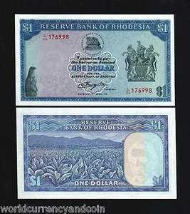 RHODESIA 1 DOLLAR 18-4-1978 P-30 B BIRD TOBACCO FIELD UNC CURRENCY BANK NOTE  - Picture 1 of 1