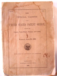 THE OFFICIAL GAZETTE - UNITED STATES PATENT OFFICE 1916 - Bild 1 von 3