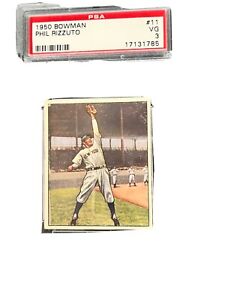 ORIGINAL Vintage 1950 Bowman #11 Phil Rizzuto Yankees HALL-OF-FAME MVP PSA 3 VG