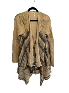 FREE PEOPLE Damen Pullover Strick vorne offen Wasserfall Cardigan beige gestreift L - Bild 1 von 5