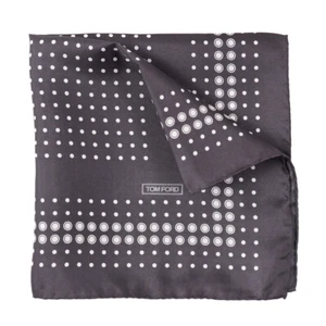 New $180 TOM FORD Charcoal Gray and White Dot Print Silk Pocket Square - Picture 1 of 4