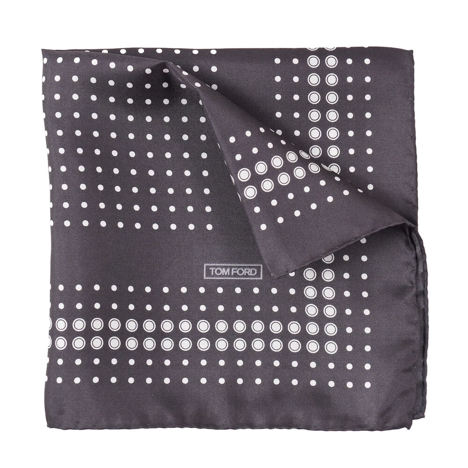 Новый $180 TOM FORD уголь серый и белый точка печати шелковый карман квадратный - Изображение 1 из 4
