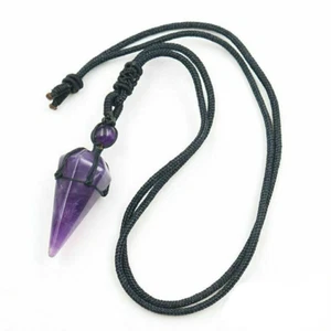 Reiki Chakra Natural Amethyst Necklace Healing Crystal Pendulum Gemstone Pendant - Picture 1 of 31