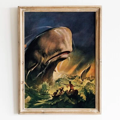 Impresión de póster de arte de pared de ballenas costeras paisaje marino de Moby Dick de James Edwin McConnell Foto 1 de 3