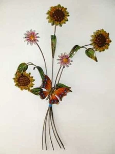 Rametto con farfalla in ferro battuto Foglie e fiori da parete Girasoli - Imagen 1 de 1