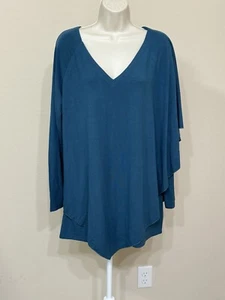 Soft Surroundings Womens Legion Blue Madeline Asymmetric Overlay Soft Sweater XL - Picture 1 of 12