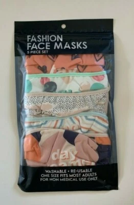 Fashion  Mask Reusable Washable Cover Masks. One Size Fits Most Adults. 5 piece. - Image 1 of 3