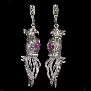 Verano 925 Pendientes Plata Ovalado Rubí 6x4mm Marcasita Pájaro Gema Joyería - Imagen 1 de 10