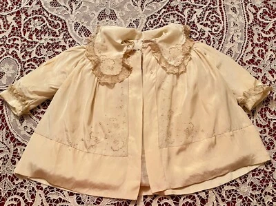 BEIGE 1930's-'40's BABY COAT w. EMBROIDERY & ISSUES - Image 1 of 4