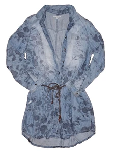 AMERICAN EAGLE Distressed Blue Floral Short Button-Up Dress XL (runs small) - Picture 1 of 8
