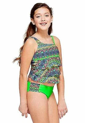 Justice for Girls Geometric One-Shoulder Tiered Tankini 8 - Image 1 of 3